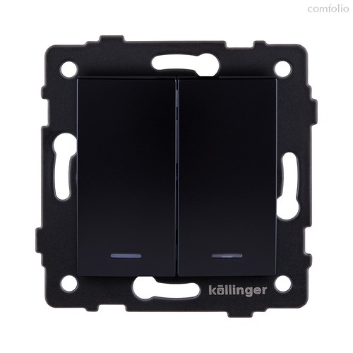 Выключатель 2-клавишный проходной 10А/250В с LED подсветкой, изогнутый, черный Kollinger REA-R-010BK для Aspekt, Eleganz, Reflex - Kollinger