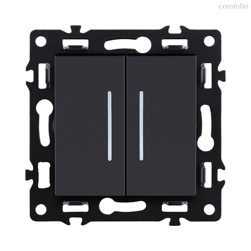 Выключатель 2-клавишный проходной 10А/250В с LED подсветкой, черный Kollinger Asthetik AS-011BK - Kollinger