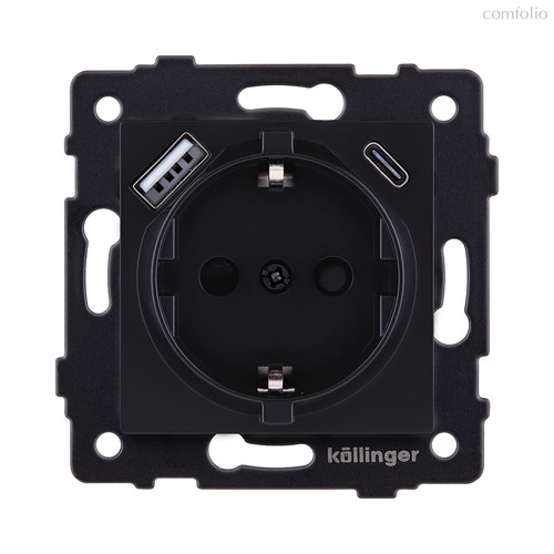 Розетка штепсельная SCHUKO 16A/250 В с USB A+C 20W, черный матовый Kollinger REA-004BM для Aspekt, Eleganz, Reflex - Kollinger