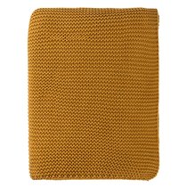 Плед из хлопка жемчужной вязки цвета охры из коллекции Essential,130х180 см - Tkano