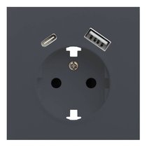 Лицевая панель для розетки 2к+з с USB A+C 35637 BT, базальт