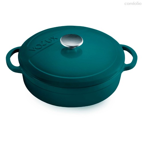 Кастрюля с крышкой низкая Voeux Profond d24 см, чугун, бирюзовая - Voeux