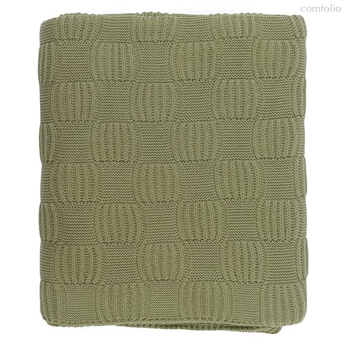 Плед из хлопка рельефной вязки травянисто-зеленого цвета из коллекции Essential, 130х170 см - Tkano