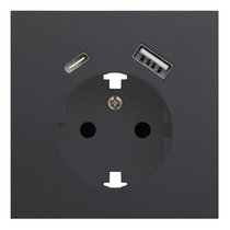 Лицевая панель для розетки 2к+з с USB A+C 35637 MB, черный сатин