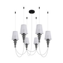 CASCATA, подвес, AC220В, 6хЕ14 40Вт макс., абажур из органзы белый, арматура шлифованный черный, стекло дымчатое, , D160x170 мм, , трос 1200 мм, прозрачный провод 2000 мм - Donolux