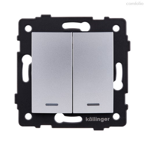 Выключатель 2-клавишный 10А/250В с LED подсветкой, изогнутый, серый Kollinger REA-R-008GY для Aspekt, Eleganz, Reflex - Kollinger