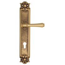 Дверная ручка Venezia Callisto CYL на планке PL97 французское золото + коричневый - Venezia Collezione