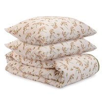 Комплект постельного белья из сатина оливкового цвета с принтом 'Степное цветение' из коллекции Prairie, 150х200 см - Tkano