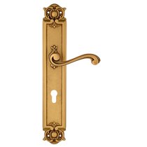 Дверная ручка Venezia Vivaldi CYL на планке PL97 французское золото + коричневый - Venezia Collezione