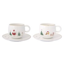 Набор кофейных чашек с блюдцем Let it snow, Santa & Bird, 120 мл, 2 шт. - Easy life