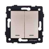 Выключатель кнопочный 2-клавишный 10А/250В с LED подсветкой, изогнутый, золотой Kollinger REA-R-014GD для Aspekt, Eleganz, Reflex - Kollinger