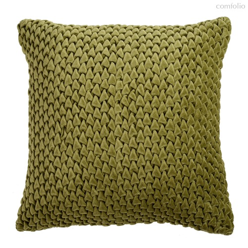 Подушка декоративная стеганая из хлопкового бархата оливкового цвета Essential, 45х45 см - Tkano