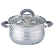Кастрюля Agness Со Стек л Крышкой Силикон. Ручки 4,8 л 22x13,5 см, Нерж.Сталь, Индукцион. Дно