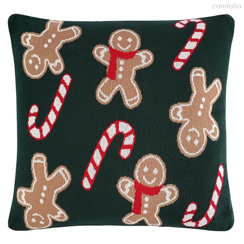 Подушка вязаная с новогодним рисунком Gingerman из коллекции New Year Essential, 45x45 см - Tkano