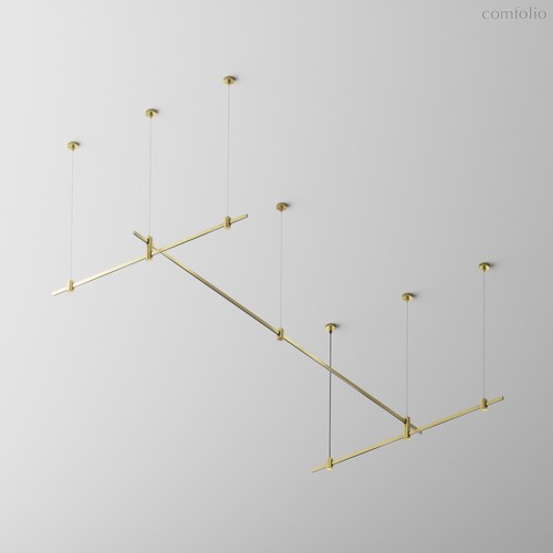 Готовая конструкция прямая 2м х 1м двухуровневая на тросовых подвесах Hang без светильников и блока питания, латунь - Maytoni