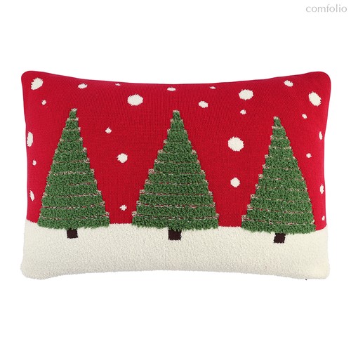 Подушка вязаная с новогодним рисунком Festive Wood из коллекции New Year Essential, 40x60 см - Tkano