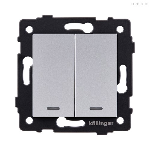 Выключатель кнопочный 2-клавишный 10А/250В с LED подсветкой, серый Kollinger REA-S-014GY для Aspekt, Eleganz, Reflex - Kollinger