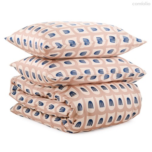 Комплект постельного белья двуспальный из сатина бежево-розового цвета с принтом Blossom time из коллекции Cuts&Pieces - Tkano