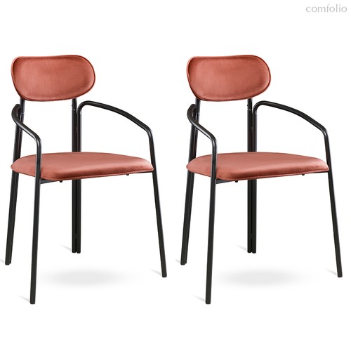 Набор из 2 стульев Ror, Round, велюр, черный/темно-красный - Latitude