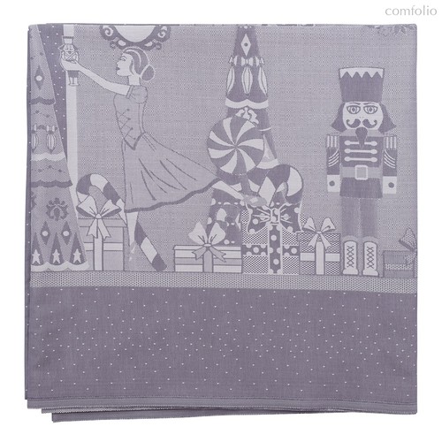Скатерть из хлопка фиолетово-серого цвета с рисунком Щелкунчик, New Year Essential, 180х260см - Tkano