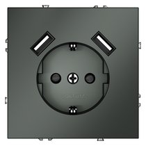 Розетка встраиваемая VOLTUM S70 с заземлением и защитными шторками, 16А, с USB, A+A, (титан) - Voltum