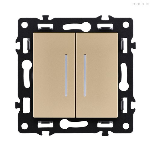 Выключатель 2-клавишный 10А/250В с LED подсветкой, золотой Kollinger Asthetik AS-010GD - Kollinger