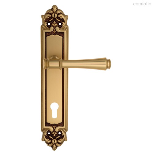 Дверная ручка Venezia Callisto CYL на планке PL96 французское золото + коричневый - Venezia Collezione