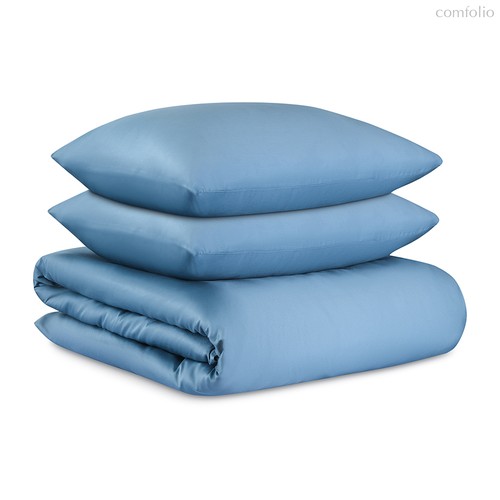 Комплект постельного белья из премиального сатина джинсово-синего цвета из коллекции Essential, 200х - Tkano