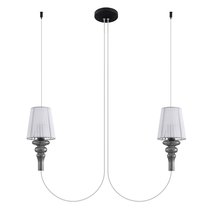 CASCATA, подвес, AC220В, 2хЕ14 40Вт макс., абажур из органзы белый, арматура шлифованный черный, стекло дымчатое, , D160x170 мм, , трос 1200 мм, прозрачный провод 2000 мм - Donolux
