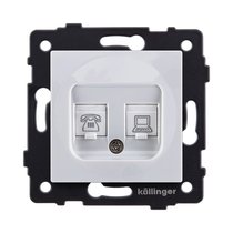 Розетка двойная RJ11 + RJ45 Cat.6, белый Kollinger REA-011WH для Aspekt, Eleganz, Reflex - Kollinger