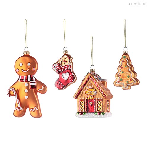 Набор ёлочных украшений Ginger celebration из коллекции New Year Essential, 4 шт. - Tkano