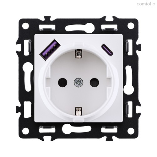 Розетка штепсельная SCHUKO 16A/250 В с USB A+C 20W, белый Kollinger Asthetik AS-016WH - Kollinger