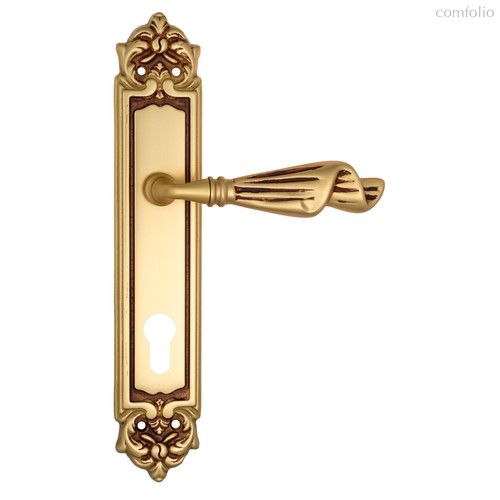 Дверная ручка Venezia Opera CYL на планке PL96 французское золото + коричневый - Venezia Collezione