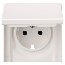 Лицевая панель для розетки 2к+з с крышкой 35634 MW, белый сатин - Rikett