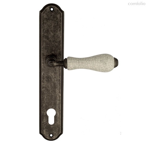 Дверная ручка Venezia Colosseo белая керамика паутинка CYL на планке PL02 античное серебро - Venezia Collezione