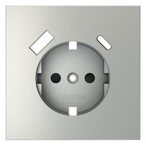 Накладка для розетки с заземлением и защитными шторками, с USB A+C, S70 сталь - Voltum