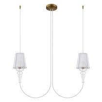 CASCATA, подвес, AC220В, 2хЕ14 40Вт макс., абажур из органзы белый, арматура латунь, стекло прозрачное, D160x170 мм, трос 1200 мм, прозрачный провод 2000 мм - Donolux