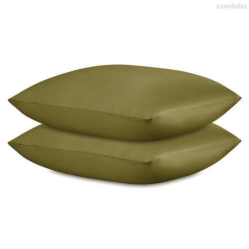 Набор наволочек из премиального сатина оливкового цвета из коллекции Essential, 70х70 см - Tkano