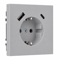 Розетки и выключатели: Розетка с з/к 16А 250В, с устройством зарядным USB (A+C) 3,4А, серая матовая, Superior - Kanlux