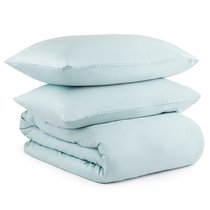 Комплект постельного белья полутораспальный из сатина голубого цвета из коллекции Essential - Tkano