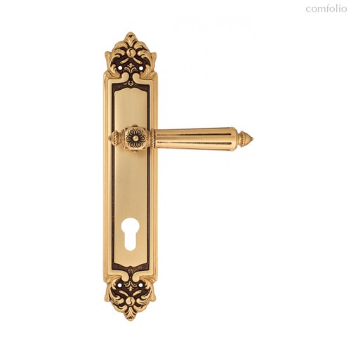 Дверная ручка Venezia Castello CYL на планке PL96 французское золото + коричневый - Venezia Collezione