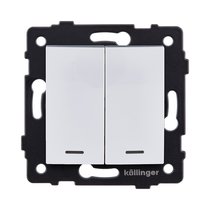 Выключатель 2-клавишный 10А/250В с LED подсветкой, изогнутый, белый Kollinger REA-R-008WH для Aspekt, Eleganz, Reflex - Kollinger