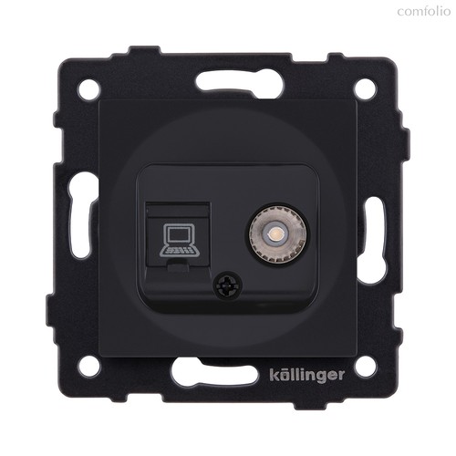 Розетка двойная TV (мама) + RJ45 Cat.6, черный матовый Kollinger REA-021BM для Aspekt, Eleganz, Reflex - Kollinger