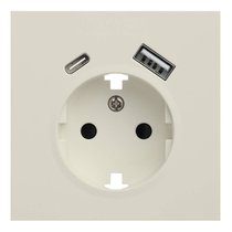 Лицевая панель для розетки 2к+з с USB A+C 35637 MC, кремовый сатин - Rikett