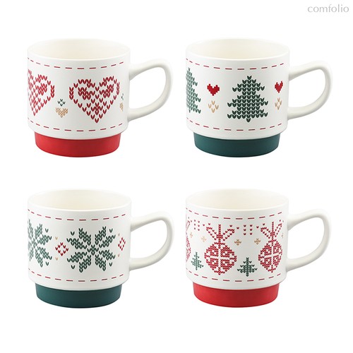 Набор из четырех кружек Knitted tale из коллекции New Year Essential, 380 мл - Tkano