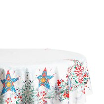 Скатерть круглая Mix&Match Home Счастливая звезда 168 см, хлопок, белая с принтом - Mix&Match