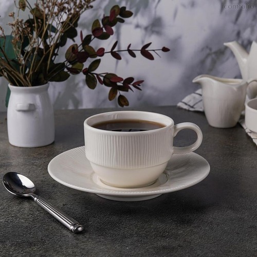 Чайная пара 210 мл белая d 8,5 см h6 см Neo Silk Stackable 6шт., цвет белый - Noble