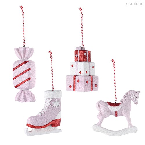 Набор ёлочных украшений Pink fairytale из коллекции New Year Essential, 4 шт. - Tkano