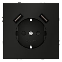 Розетка встраиваемая VOLTUM S70 с заземлением и защитными шторками, 16А, с USB, A+A, (черный матовый