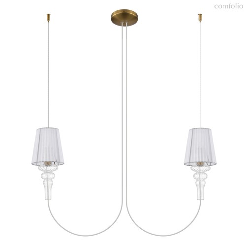 CASCATA, подвес, AC220В, 2хЕ14 40Вт макс., абажур из органзы белый, арматура латунь, стекло прозрачное, D160x170 мм, трос 1200 мм, прозрачный провод 2000 мм - Donolux